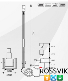 Домкрат пневмогидравлический 20/40 т ROSSVIK S40-2EL