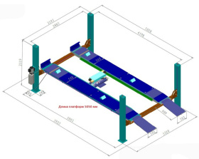 Подъемник четырехстоечный 4 тонны KraftWell KRW4WA_blue